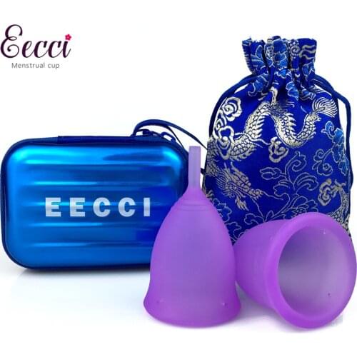 Menstrual Cope with 1 case 1 bag - 2 Size, Soft Flexible Medical-Grade Silicone Reusable Period Cup 2pc Tampon Pad Alternative