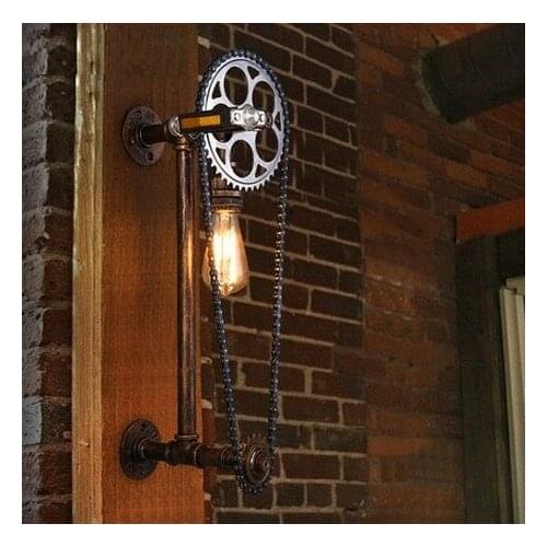 Loft Style Metal Water Pipe Lamp Edison Wall Sconce Retro Axle Gear Wall Light Fixtures For Home Vintage Industrial Lighting