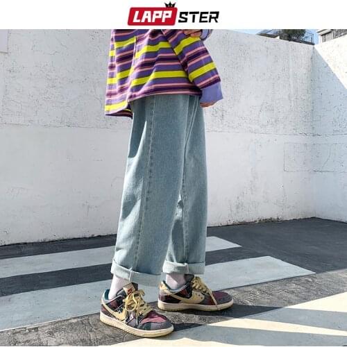 LAPPSTER Men Vintage Japanese Streetwear Baggy Jeans Joggers 2021 Mens Harajuku Korean Fashion Denim Trousers Male Causal Jeans