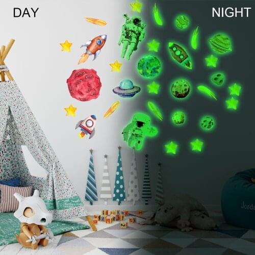 Bedroom Sticker Space Man Rocket Children Home Decor Night Light Sticker