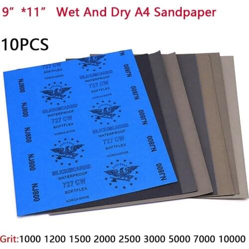 10PCS 9”*11” Wet And Dry A4 Sandpaper 1000 1200 1500 2000 2500 3000 5000 7000 10000 Grit Mirror Polishing