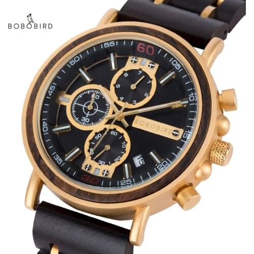 2021 New Men Wooden Watch BOBO BIRD Luxury Chronograph Wrist Watch For Men Sports Date Quartz Clock Male relogio masculino