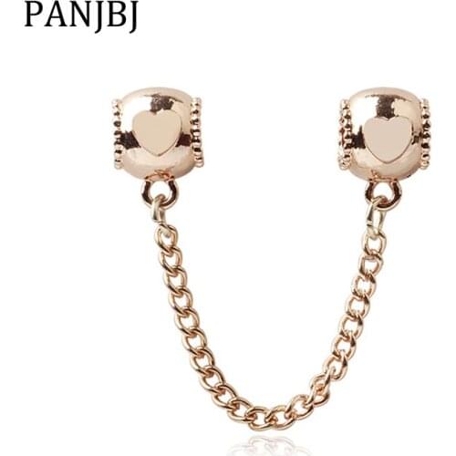 New Original Bead Alloy Embossed Hearts Safety Chain Rose Charm Fit Original Bracelet Necklace DIY Women Jewelry
