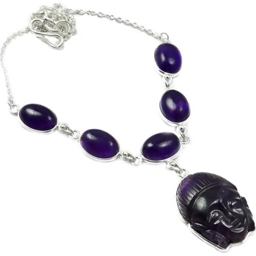 Genunie Amethyst Buddha Necklace 925 Sterling Silver, 45 cm, MHBNE0144