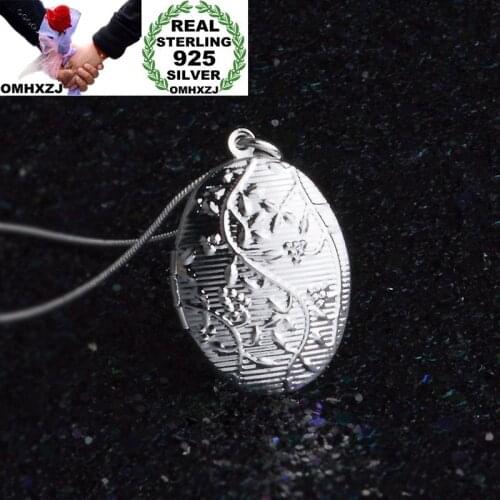 OMHXZJ Wholesale Personality Fashion Woman Girl Gift Silver Oval Leaf Photo Box 925 Sterling Silver Charm Pendant Necklace CH58