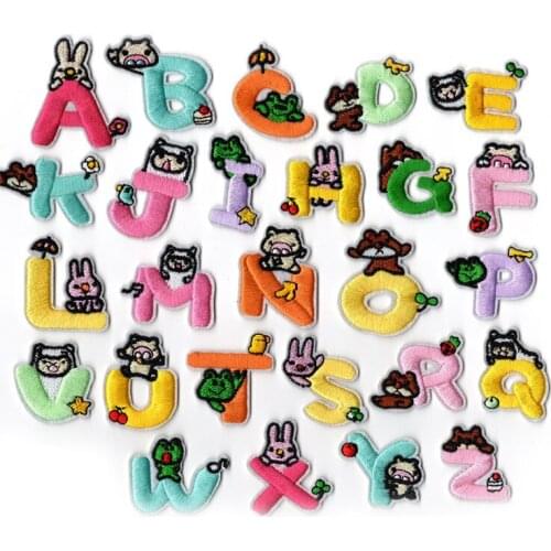 PGY A To Z English Animal Alphabet Cartoon Embroidery Clothing Decoration Patch DIY Simple Ironing Transfer Clothing Patches
