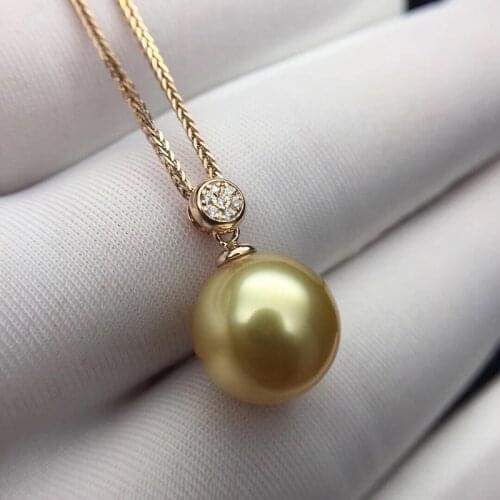 Sinya Real diamond southsea golden pearl pendant 18K Gold necklace choker include au750 gold chains For women Mum girls Gift