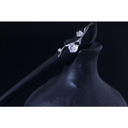 925Silver Retro Style Sandalwood Plum Blossom Headdress Female Oriental Hair Ornament Temperament Gentle Accessories Hair Sticks