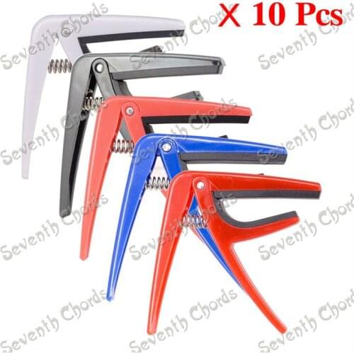 10 Pcs Plastic Professional Ukulele Capo Single-Handed Trigger Quick Change Tuner key Clamp - Black & Blue & Red & White & Pink