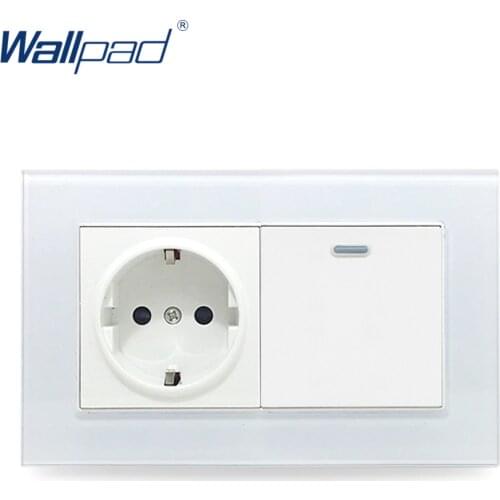 EU Socket + 1 Gang 2 Way Wallpad Crystal Glass 110V-250V EU 146*86mm EU Wall Socket with 1 Gang 2 Way Lamp Switch