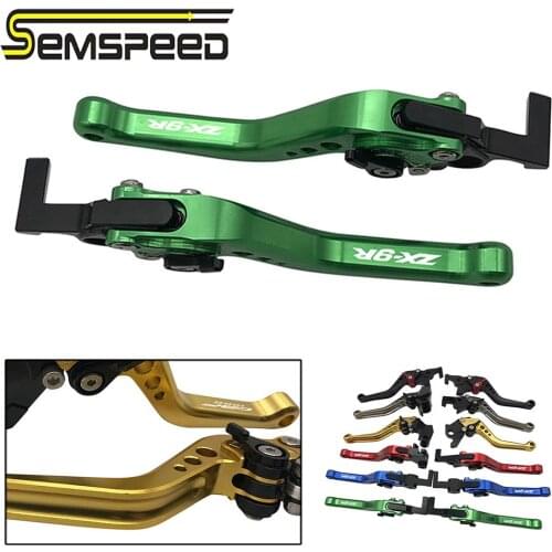 SEMSPEED CNC ZX-9R logo Adjustable Short Brake Clutch Levers Handle Hand bar Grips For Kawasaki ZX9R ZX 9R 1998 1999 Accessories