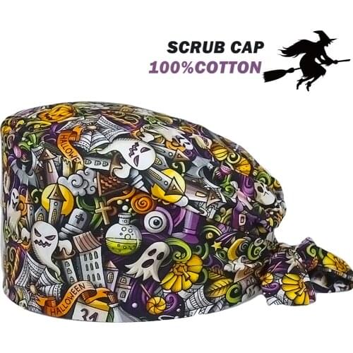 Beauty Salon Dentist Clinic Unisex Scrubs Cap Anime Printing Adjustable Elastic Bandage Nursing Caps Nurse Working Scrub Hats