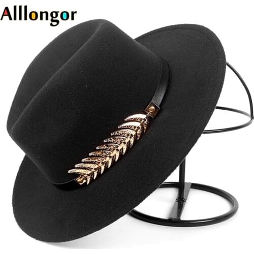 Fashion Fall 2020 Winter Wide brim fedora Hat Women Men With Belt Panama Jazz Cap Trilby Felt vintage hats chapeau feutre homme
