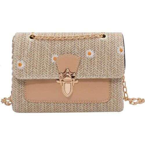 Straw small bag female 2021 new trend fashion one-shoulder messenger bag casual chain small square bag