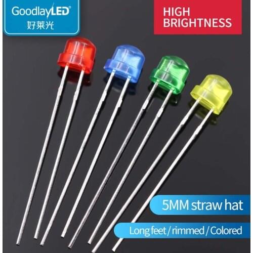 1000PCS 5mm straw hat with color long foot with edge white light red blue green yellow LED light-emitting diode
