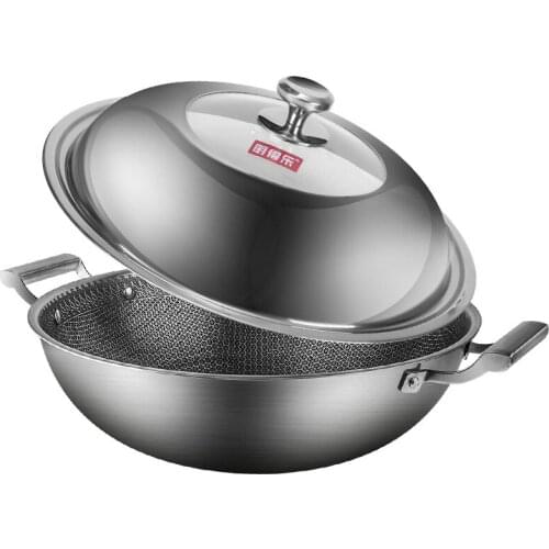 Honeycomb 304 Stainless Steel Pot Gas Domestic Non Stick Pot Electromagnetic Furnace Double Ear Wok 40cm Cookware Kitchen
