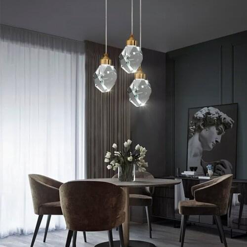 Modern Crystal Pendant Lamp Dining Room Light,5W LED Bedside Lights Ceiling Brass Base for Bar Kitchen Corridor Balcony Lighting