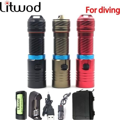Super Bright Diving Flashlight IP68 Highest Waterproof Rating Professional Diving Light Powered 18650/26650 Battery With Lanyard