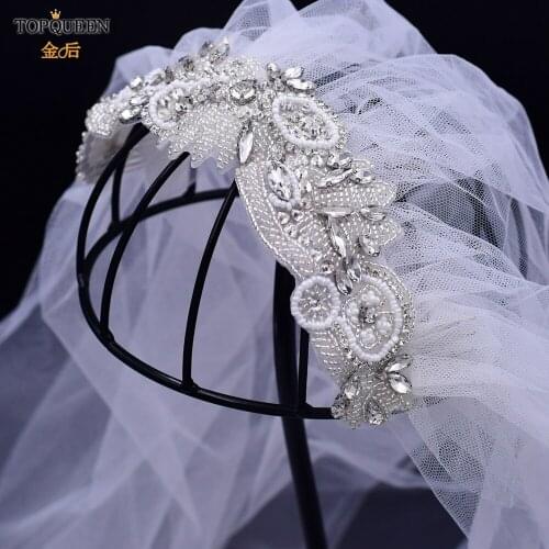 TOPQUEEN VS280 White veil with Rhinestone 1 Layer Wedding Veil with Comb Veil for Bride Ivory Wedding Accessories Hat with Veil