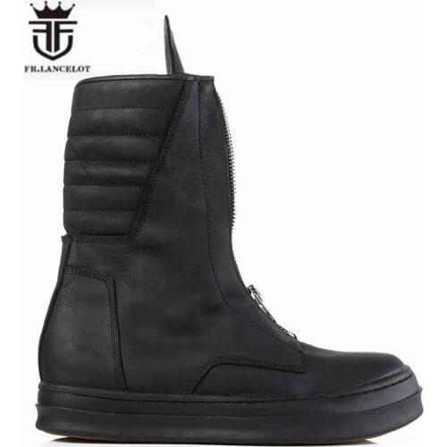 High Top Luxury Vintage Genuine Leather Zip High Boots Fashion Platform Martin Boots Men Handmade Winter Boots