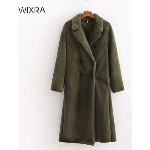 Wixra Womens Faux Fur Coat Ladies Long Outwear Jacket Pockets Solid Stylish Classic Overcoat Autumn Winter