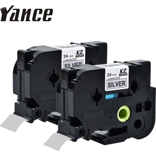 Yance 2pcs Black on Silver tze tape 24mm*8m tze 951 tz951 compatible brother p-touch printer tze-951 tz-951 tz 951 label tape