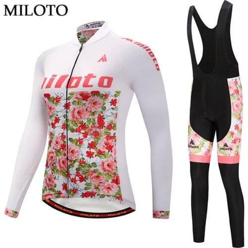 Miloto Long Sleeve Cycling Jersey Women MTB Bike Flower Shirt cycling clothing maillot ciclismo roupa ciclismo Cycling set