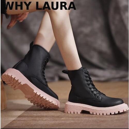 Real leather boots for women Platform Street Martens boots for women motorcycle Bottas Mujer new winter boots