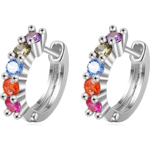Pure Silver 925 Girl Earrings Jewelry Bright Crystal Colorful Hoop Earrings Female Princess Accessories Gold Fashion Earrings