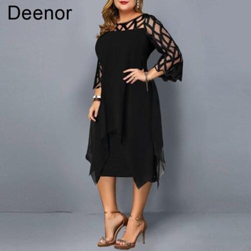 Deenor 1PCS Plus Size Dresses Women Summer 2021 New Elegant Mesh Sleeve White Womens Dress Large Size Casual Party Dresses