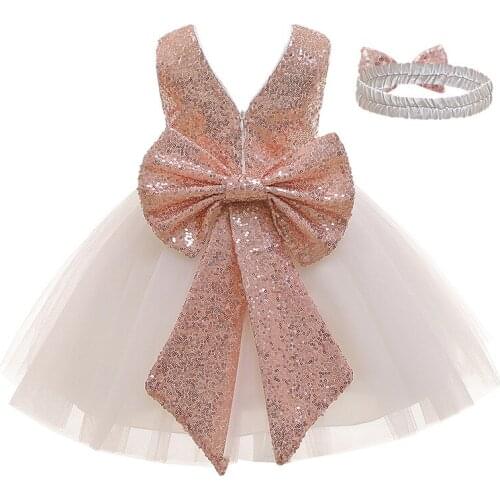 Winter Baby Girls Dress Newborn Baby Lace Bow knot Princess Dress For Girls 1st Year Birthday Dress Sequin Infant Party 5 Colors