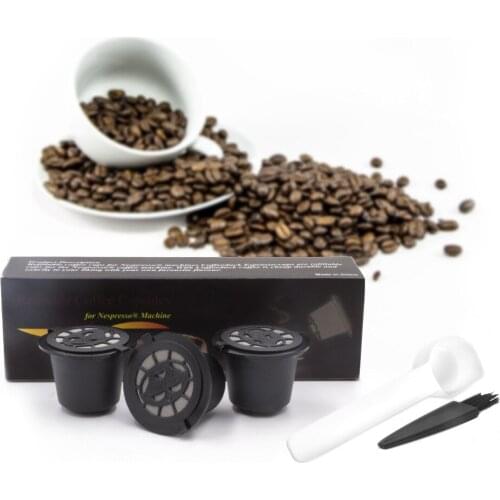 3Pcs Reusable Nestle Coffee Capsule Filter Refillable Filters Cups Set Fit for Nestle Coffee Machines with Spoon Brush