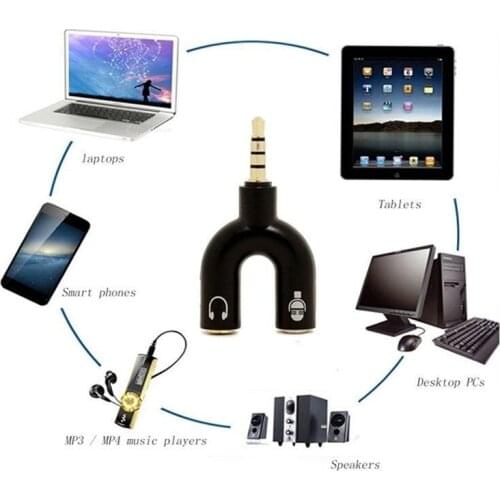 3.5mm U-shape Earphone Adapter Double Jack Adapter Plug Stereo Headphone Splitter For PC/MP3 Smartphone Player Audio Cables