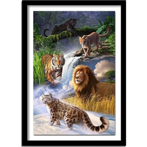 DIY Diamond Painting Cross Stitch Kit 5D Square Diamond Embroidery Patterns Needlework Animal lion tiger ZB708