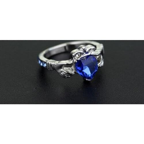 Dongsheng Crystal Love Heart Crown Wedding Ring Blue Crystal Ring -25