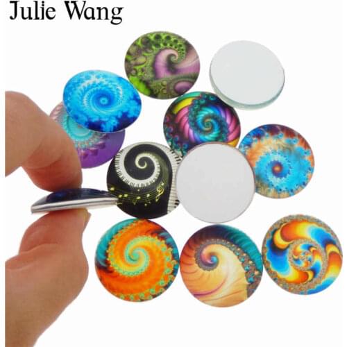 Julie Wang 20pcs 8-30mm Mixed Colorful Spiral Pattern Glass Cabochons Necklace Bracelet Earrings Jewelry Making Accessory