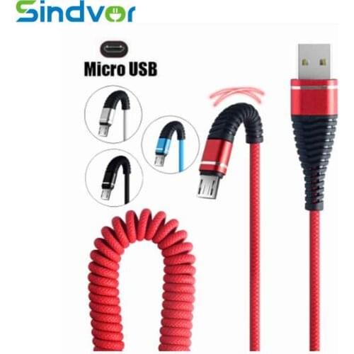 Flexible Retractable Spring Micro USB Cable Data Sync Charging Spring Cable For Samsung Xiaomi Redmi Huawei Mobile Phone Cable