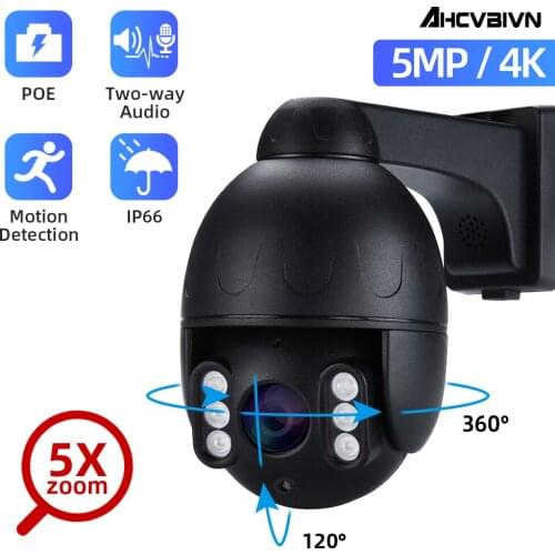 4K PTZ IP Camera Outdoor Waterproof 5X Zoom Two Way Audio POE CCTV Security Camera 5MP Night Vision Dome Camera SD Card Onivf