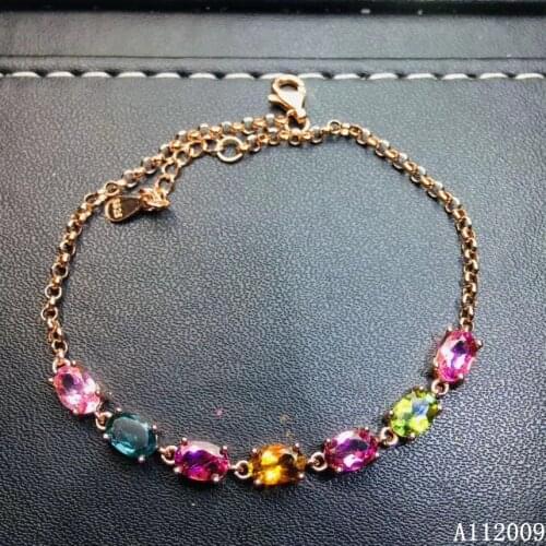 KJJEAXCMY fine jewelry 925 sterling silver inlaid natural tourmaline fashion hand bracelet female vintage bracelet support test