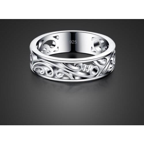 Fashion Hollow Out Totem Design Rings Roses 100% 925 Sterling Silver Finger Rings For Women Charm Fine Jewelry Gift