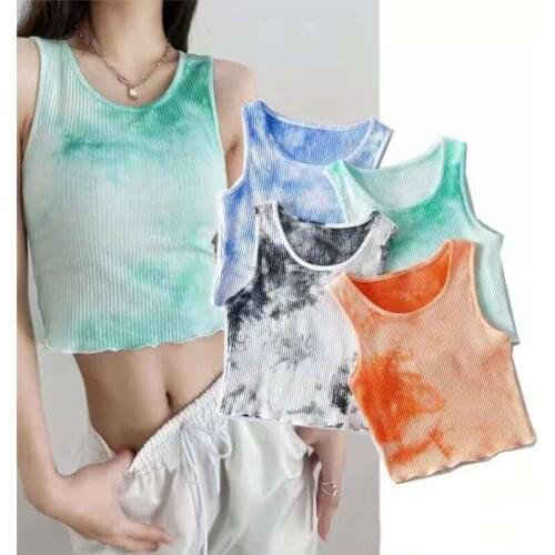 Zoki Tie Dye Women Y2K Tanks Summer Sleeveless Crop Tops Slim Fashion Black Streetwear Female Europe Cute Vest Tanks New 2021