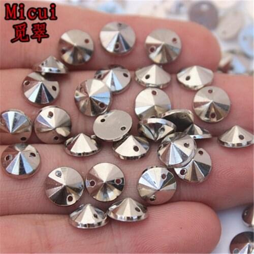 Micui 100PCS 8mm Round Rhinestones Sew On Acrylic Crystals Stone Sewing Flatback Appliques for Crafts Clothes MC733
