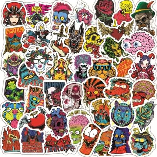 50pcs/pack Horror Skeleton Skull Graffiti Stickers Punk For Luggage Skateboard Car Motorcycle PVC Graffiti Decal Stickers
