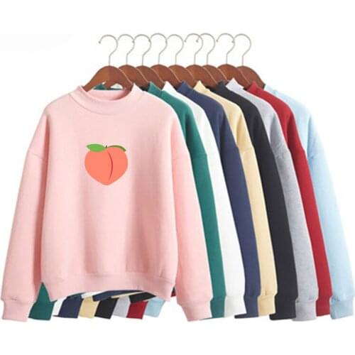 2019 new womens sweatshirt fruit cartoon peach and velvet fabric warm effect round neck long-sleeved sweatshirt