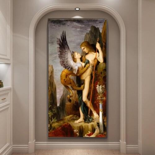 Oedipus and the Sphinx by Gustav Morrow Oil Painting Prints on Canvas Wall Art Famous Painting Pictures for Living Room Decor