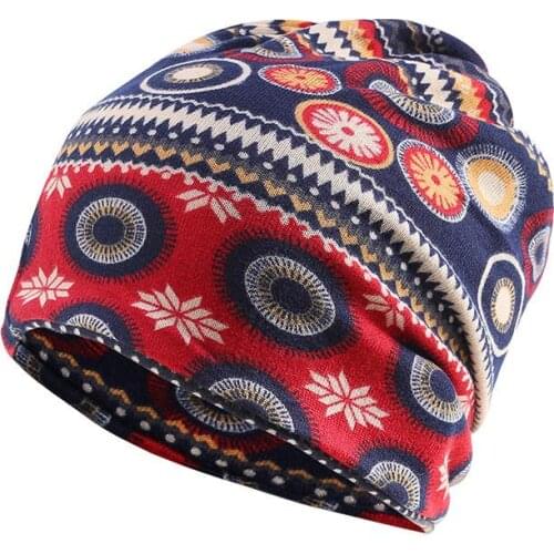 2021 Cotton Autumn winter Skullies cap beanie hat geometric print turban Hat scarf dual use for Men and Women 61