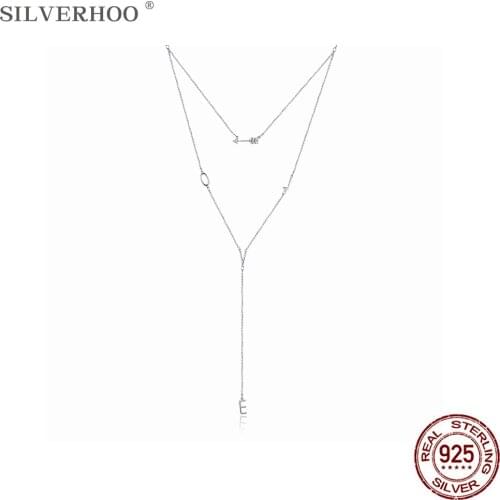 SILVERHOO 925 Sterling Silver Long Tassel Link Chain Necklaces Women Romantic Letter LOVE Pendant Necklace Anniversary Jewelry