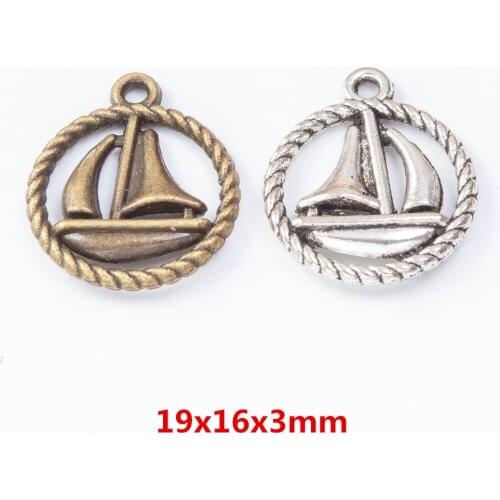 50 pieces of retro metal zinc alloy sailboat pendant for DIY handmade jewelry necklace making 7637