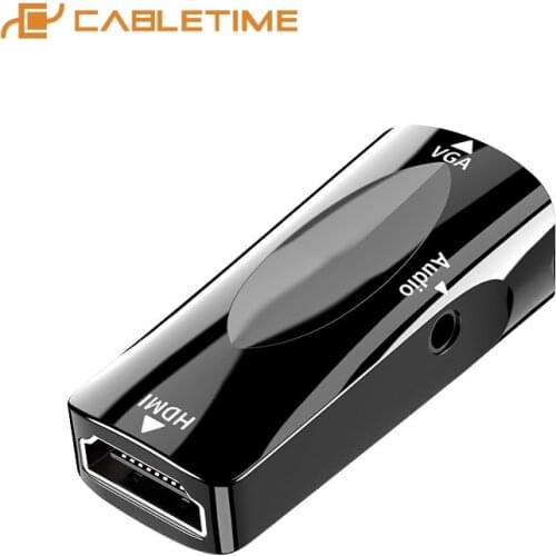 CABLETIME HDMI to VGA Adapter Female to Male Aux Port HD 1080P 60Hz Converter for Macbook Air PC HDTV N385