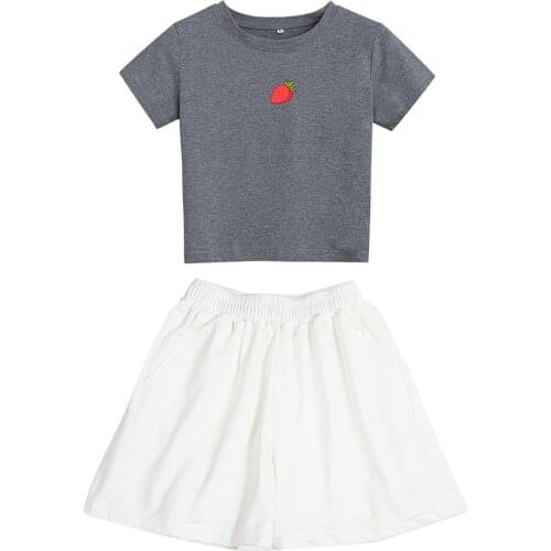 Korean Style Strawberry Top Harajuku Kawaii Cartoon Printed Pajamas Women Summer Tee Shirt Sweet Girls Casual Short Pant Sets